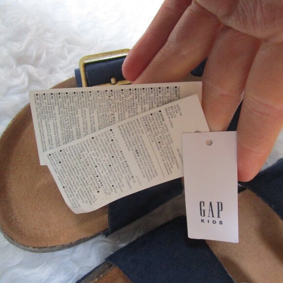 NWT Gap Kids Navy Blue Double Buckle Cork Sandals Shoes slides slippers Sz 3-4 - Picture 11 of 15